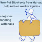 Photo showing that fibre-pul slipsheets from Marvatex reduce worker injuries because they weight less than wooden pallets and they don't have nails and splinters